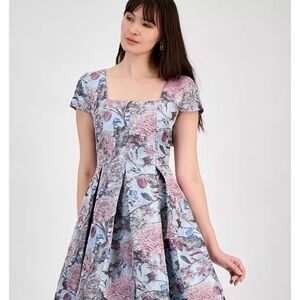 Tahari Pink and Blue Floral Midi Dress *83*